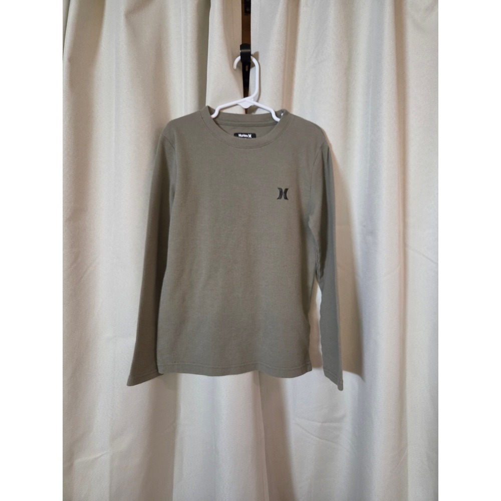 Hurley Kids Boys Olive Green Waffle Knit Thermal Long Sleeve Shirt Size S 8-10